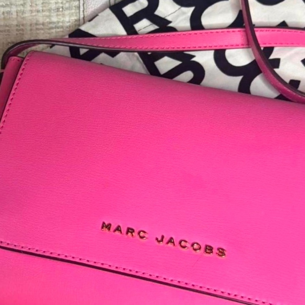Marc Jacobs Medium Commuter Leather Designer Pink Gold Crossbody Flap Bag Purse - Picture 5 of 17